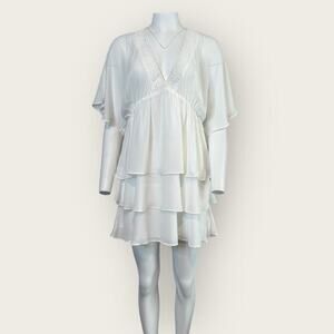 NWT | Krisa | Triple Layer V-Neck Flounce Dress | White | Medium